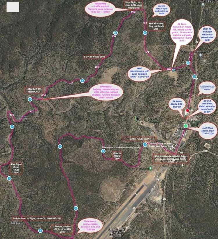 Grand Canyon Trail Half Marathon Race Route Map